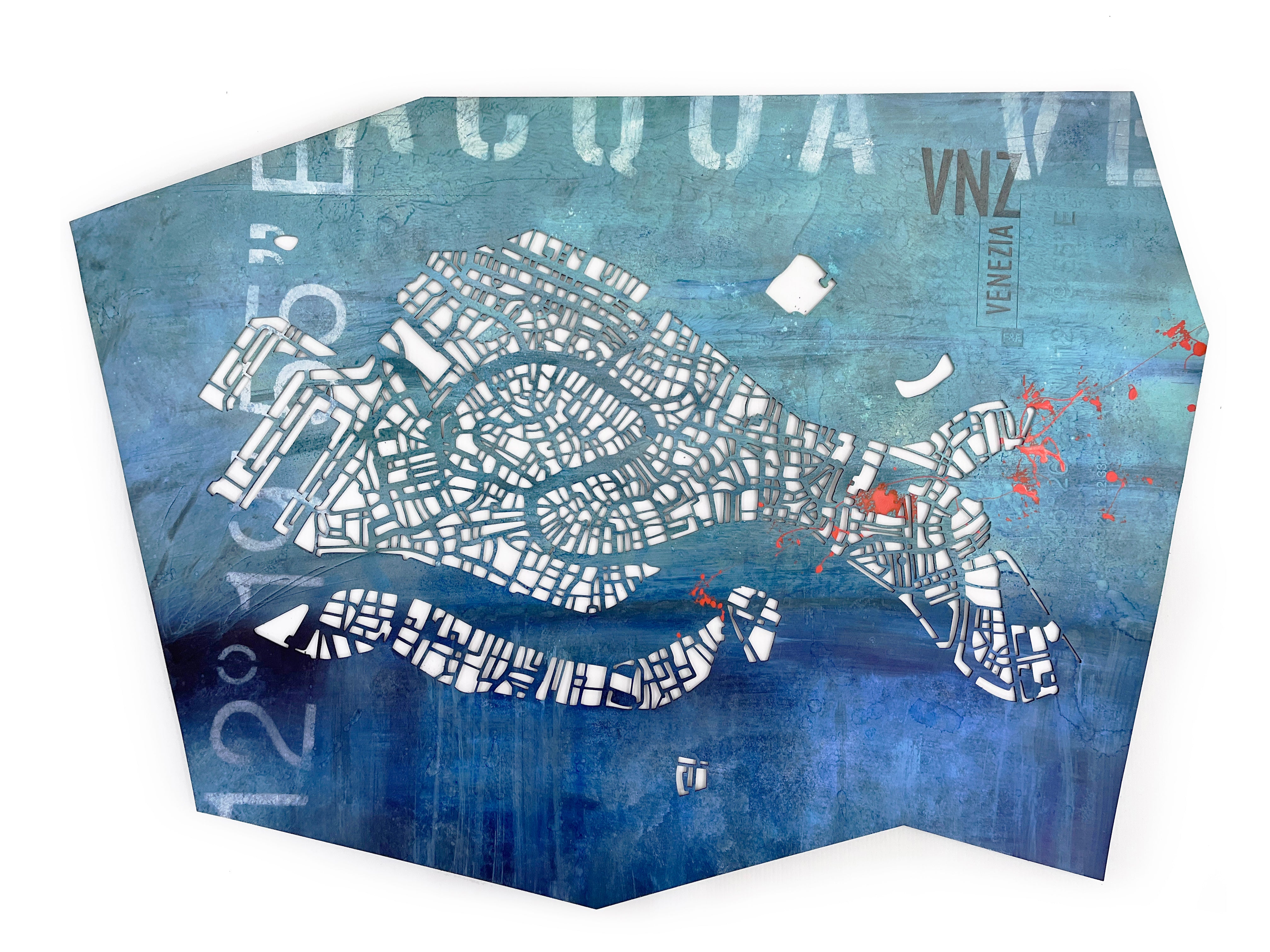 Venice Leather Map hand-painted | H 60-W 82 cm | Unique Piece